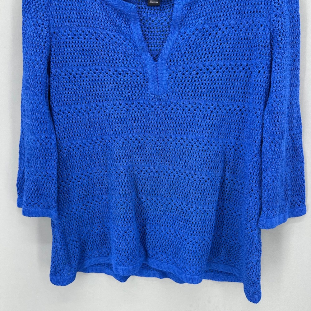 Vintage ST JOHN SPORT Marie Gray Blue Crochet V Neck Top Womens Size M Old Money - Picture 4 of 11